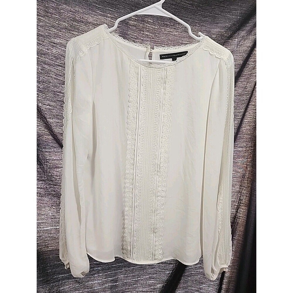 White House Black Market Blouse Size 2  Lining  long sleeve Lace Embellishments